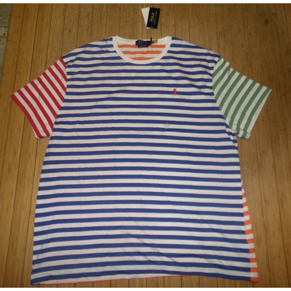 Polo Ralph Lauren Mens XL Colorblock Striped T-Shirt Multi Color Pony Crew Neck
